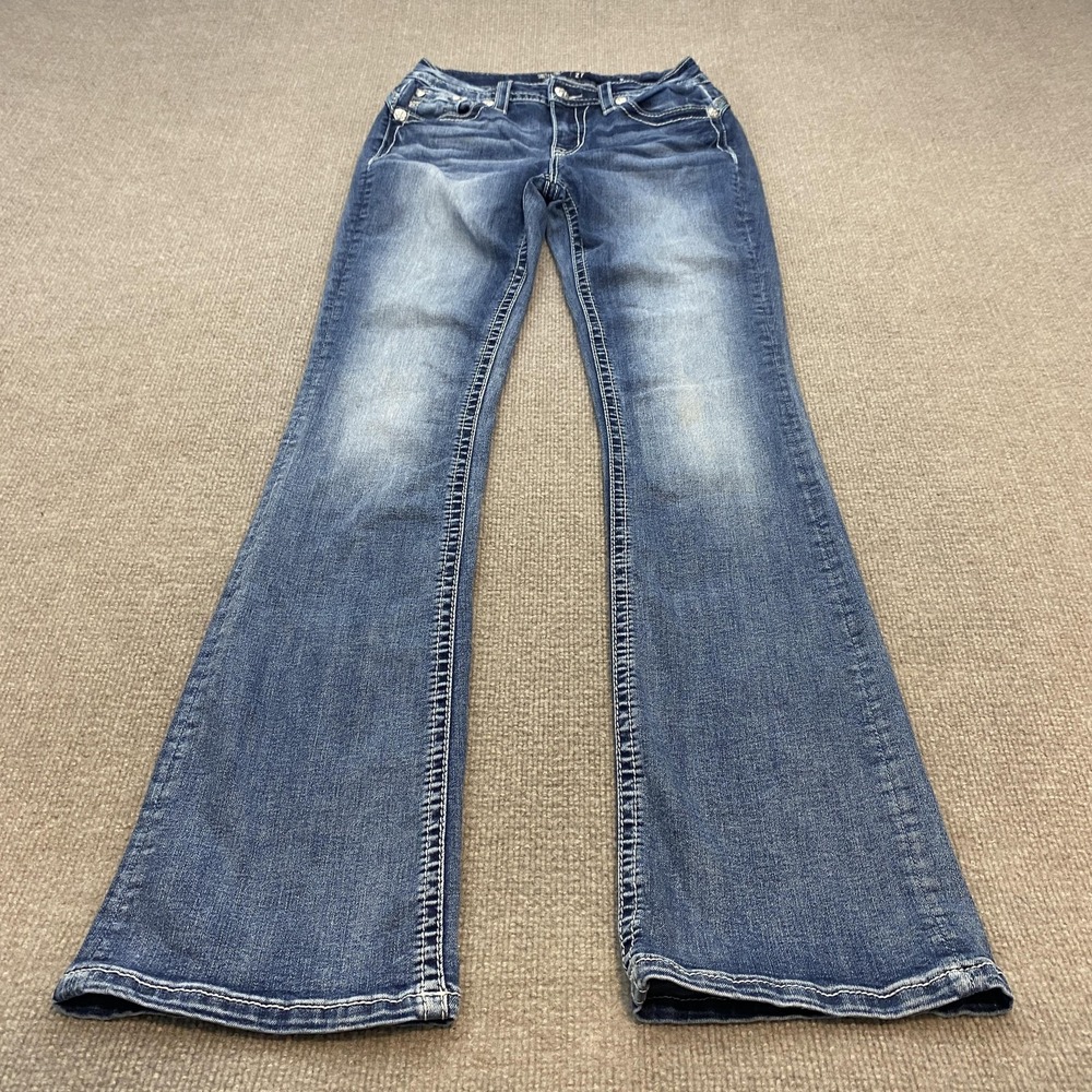 Miss Me Bootcut Jeans Womens 27 Blue Mid Rise Embellished Western Boho Festival